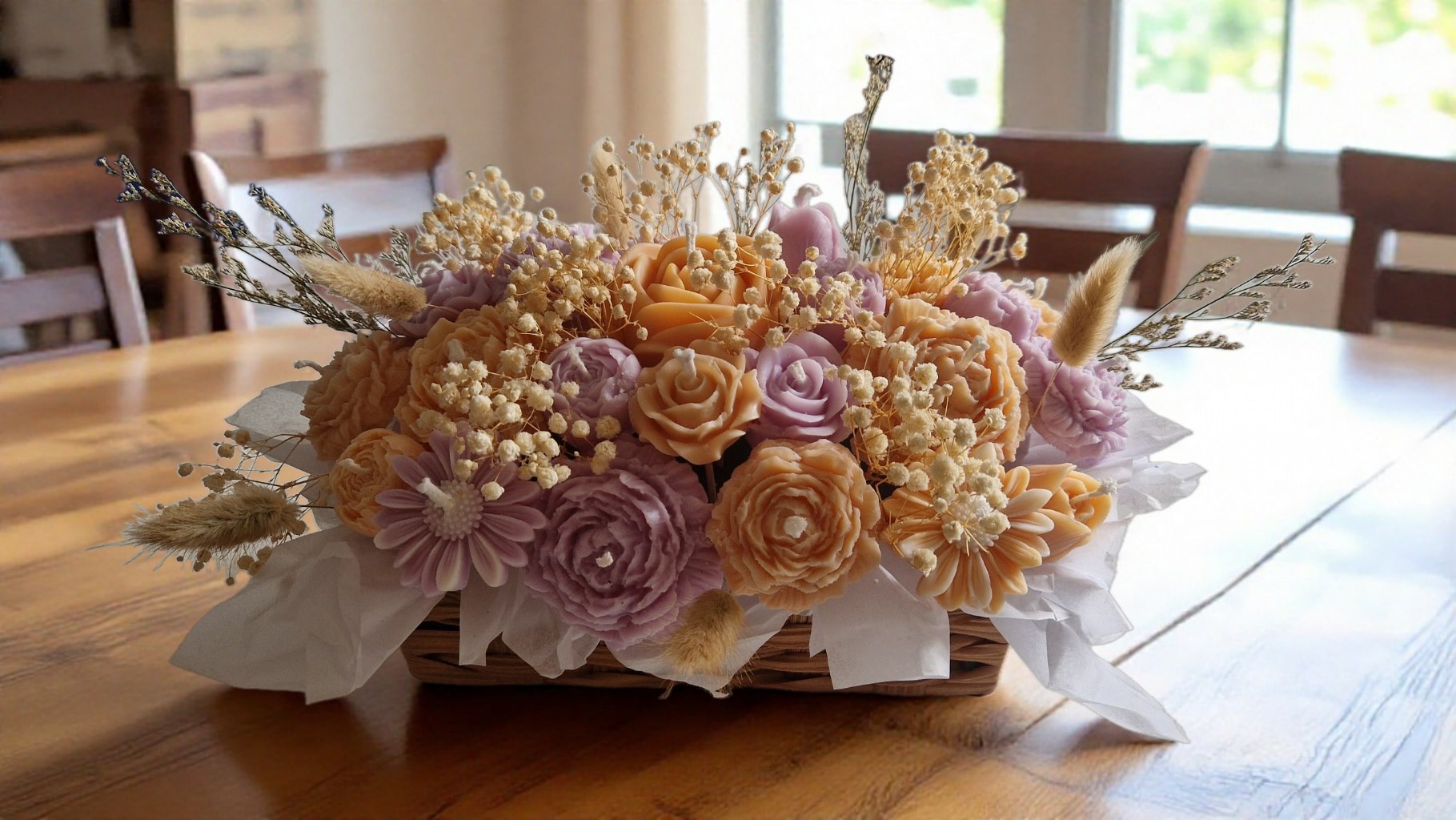 Wachsblumen als handgemachtes Arrangement